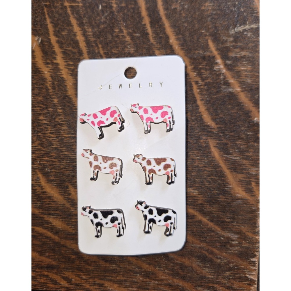 Spotted Cow Pierced Ear Earrings 3 Pair - Picture 1 of 3